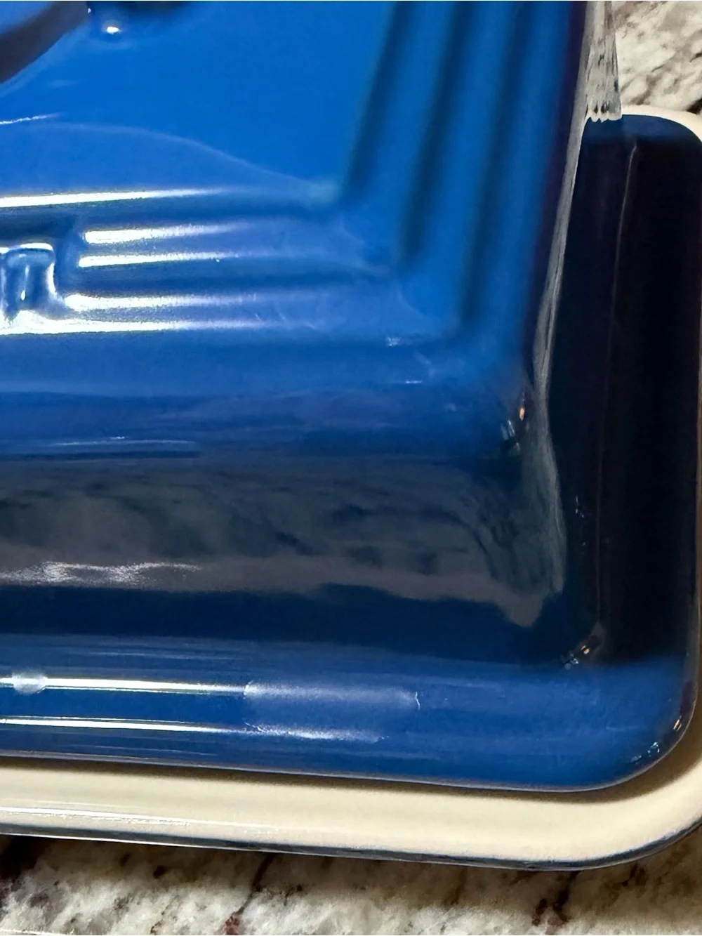Le Creuset Marseille Blue Stoneware Butter Dish Covered Butter Keeper EUC